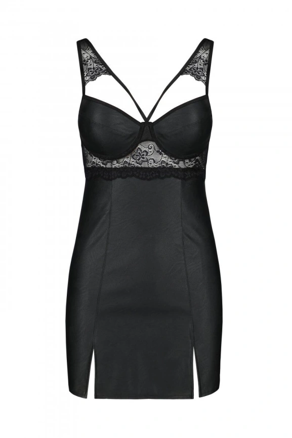 Бэби-долл из эко-кожи и кружева Passion LOONA CHEMISE S/M, black фото 5