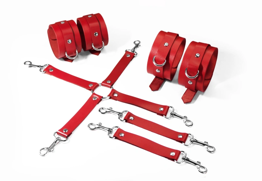 Набор для БДСМ Feral Feelings BDSM Kit 3 Red, наручники, поножи, крестовина фото 1