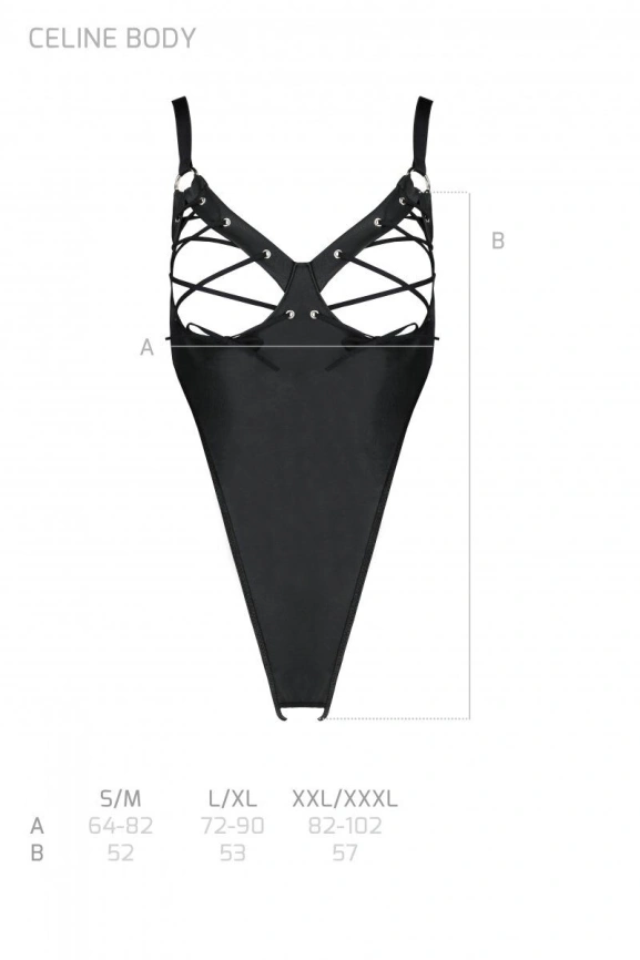 Боди из экокожи Passion CELIN BODY L/XL, black, с доступом, открытый фото 5