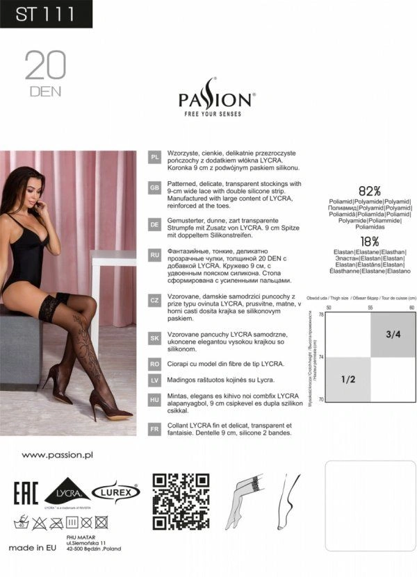 Черные чулки с эффектом тату Passion ST111 3/4 (20 den), nero фото 4
