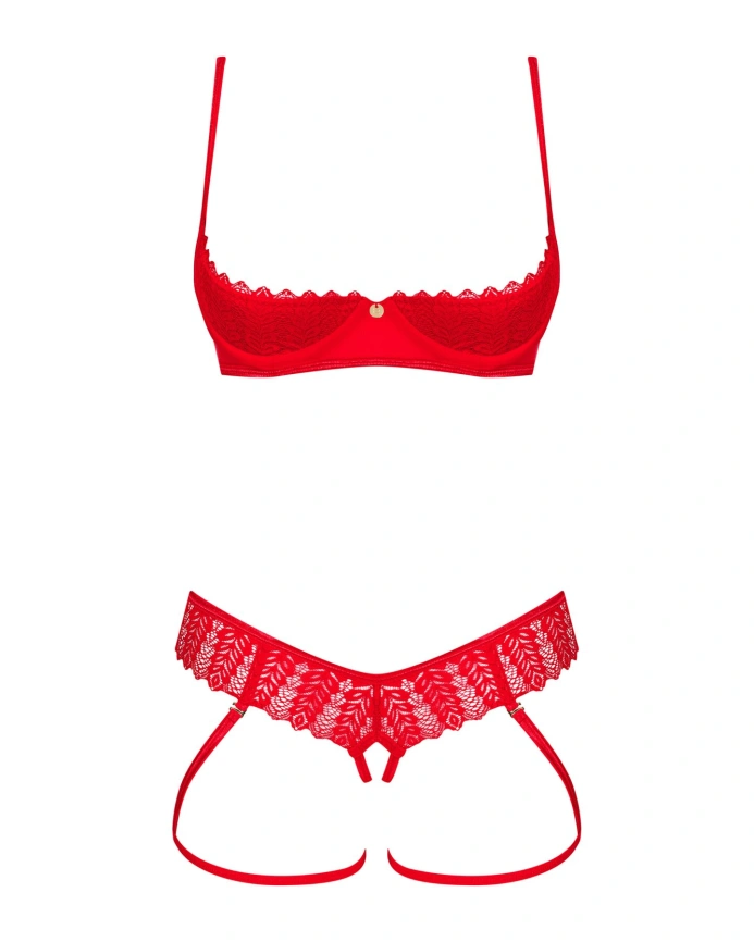 Комплект Obsessive Ingridia 2-pcs crotchless set XL/2XL, красный, с доступом, открытая грудь фото 3