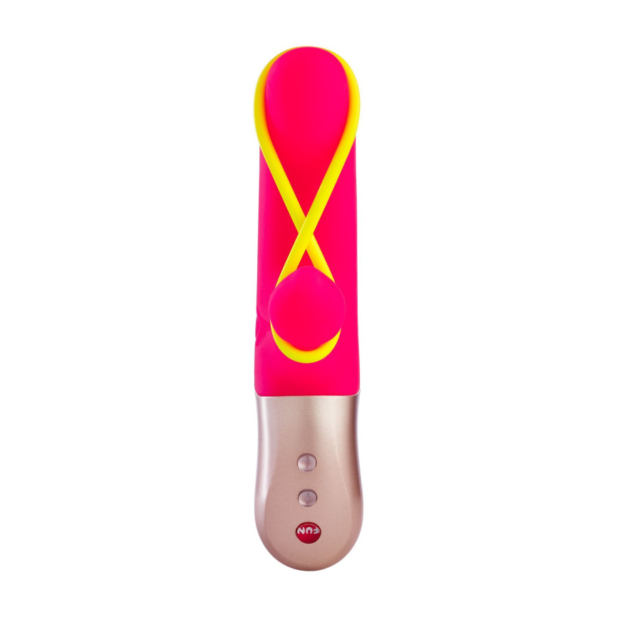 Мінівібратор-кролик зі стимулювальною стрічкою Fun Factory AMORINO pink/neon yellow (м'яте паковання!!!) фото 3