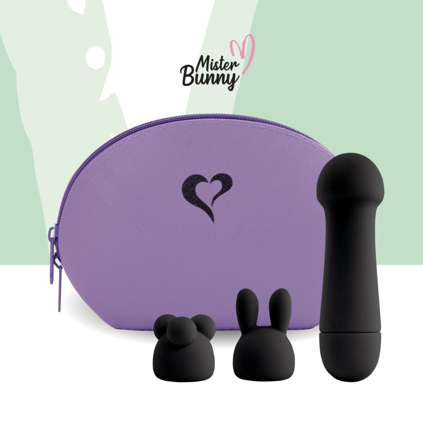 Мінівібратор FeelzToys Mister Bunny Black з двома насадками фото 4