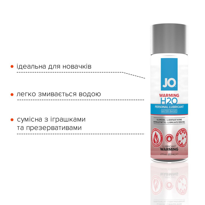 Зігрівальна змазка на водній основі JO H2O WARMING (60 мл) з екстрактом перцевої м’яти фото 3