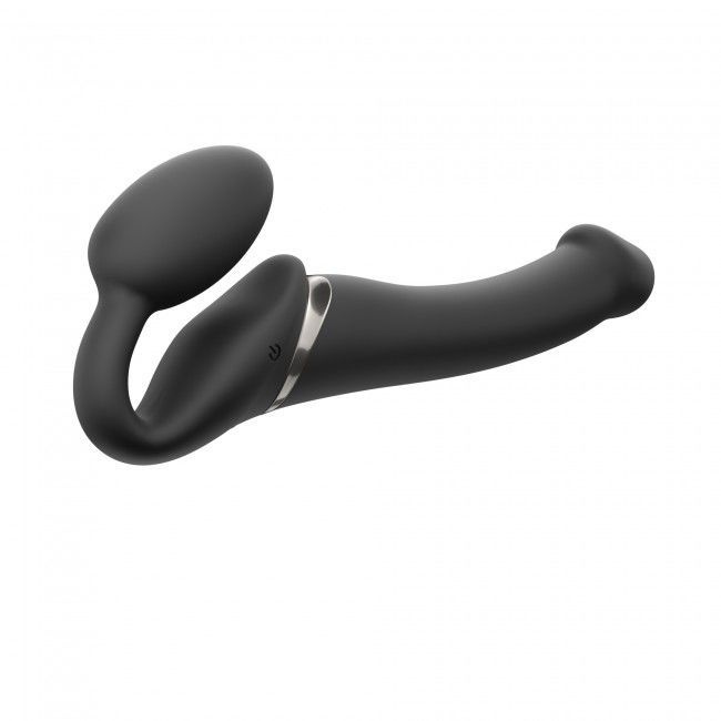 Безремінний страпон з вібрацією Strap-On-Me Vibrating Black M, діаметр 3,8см, пульт ДК, регульований фото 1