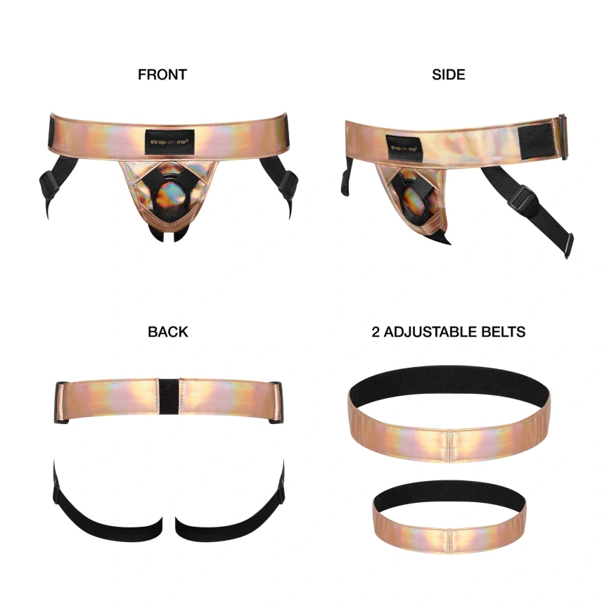 Трусы для страпона Strap-On-Me Leatherette Harness Curious  Holographic Rose Gold фото 2