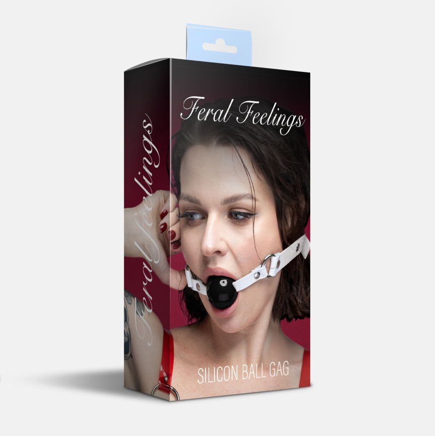 Кляп силіконовий Feral Feelings Silicon Ball Gag White/Black, білий ремінець, чорна кулька фото 3
