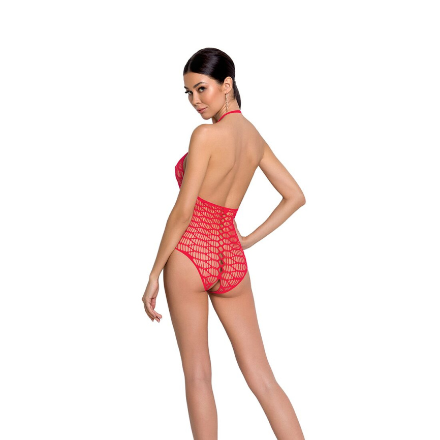 Бодістокінг у велику сітку Passion BS087 red, відкрита спина, халтер, з доступом фото 2