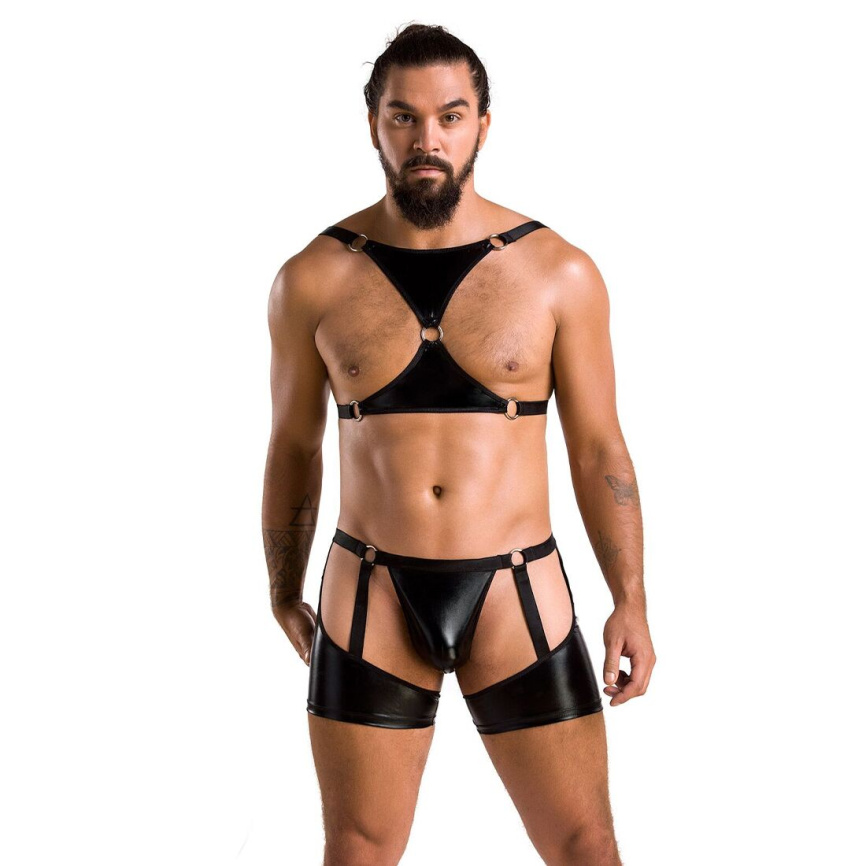 Комплект еротичної чоловічої білизни Passion 047 SET JOHN XXL/XXXL Black, труси, портупея фото 9