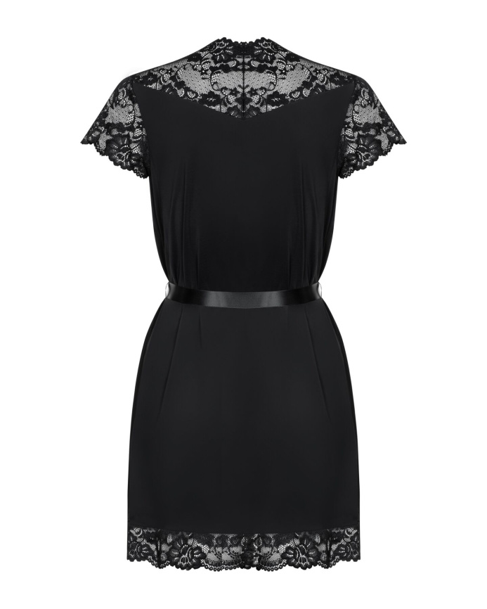 Сатиновий відкритий пеньюар на поясі Obsessive 810-PEI–1 peignoir black S/M, чорний фото 6