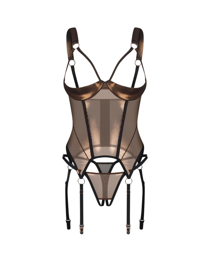 Корсет Obsessive Soranna cupless corset & crotchless thong S/M фото 4