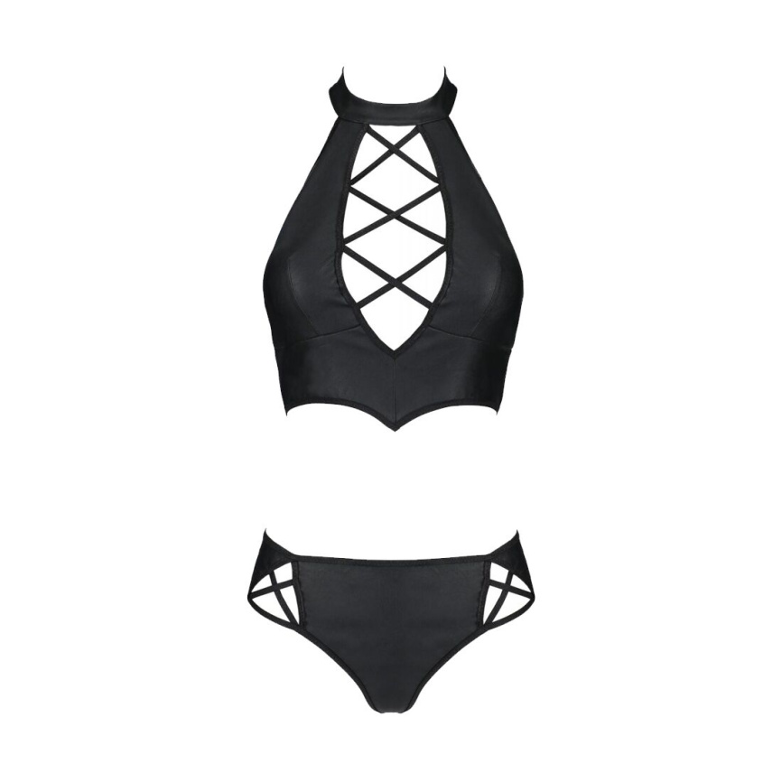 Комплект з екошкіри Passion NANCY BIKINI 4XL/5XL black, бра та трусики з імітацією шнурівки фото 7
