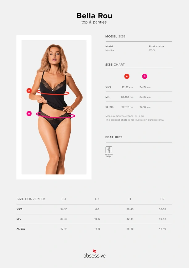 Топ и трусики Obsessive Bella Rou top & panties XS/S, топ, трусики фото 5