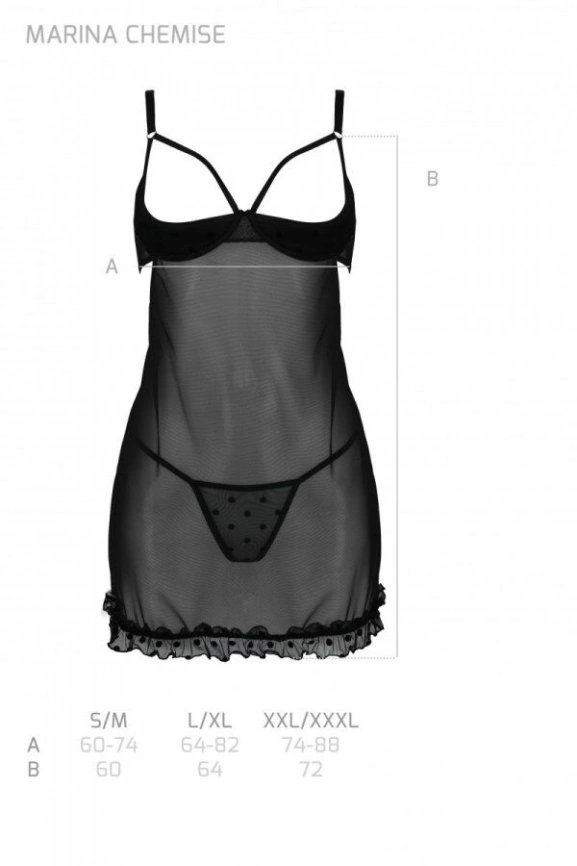 Эротический пеньюар Passion MARINA CHEMISE, XXL/XXXL, black фото 5