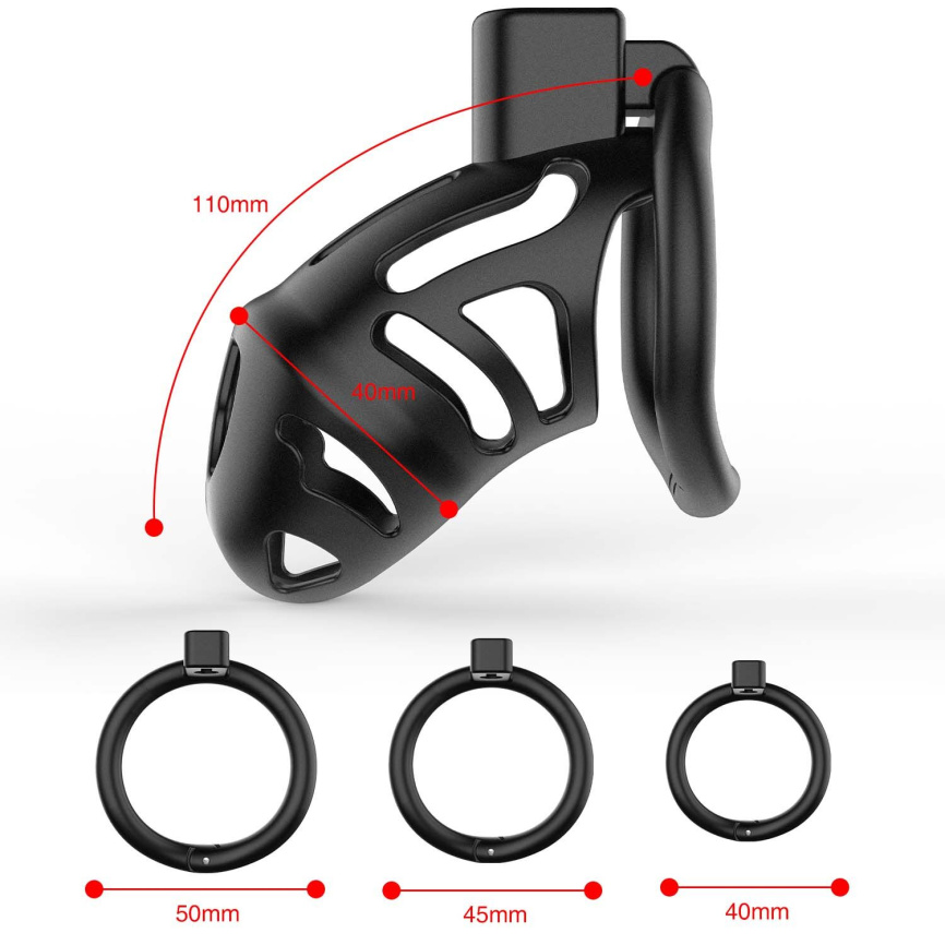 Клітка для пеніса LOCKINK SEVANDA Naja-Cobra Chastity Cage, чорна, 3 кільця різних розмірів фото 6