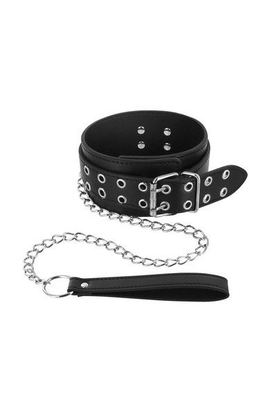 Ошейник широкий с поводком Fetish Tentation Eyalets and Leash фото 1