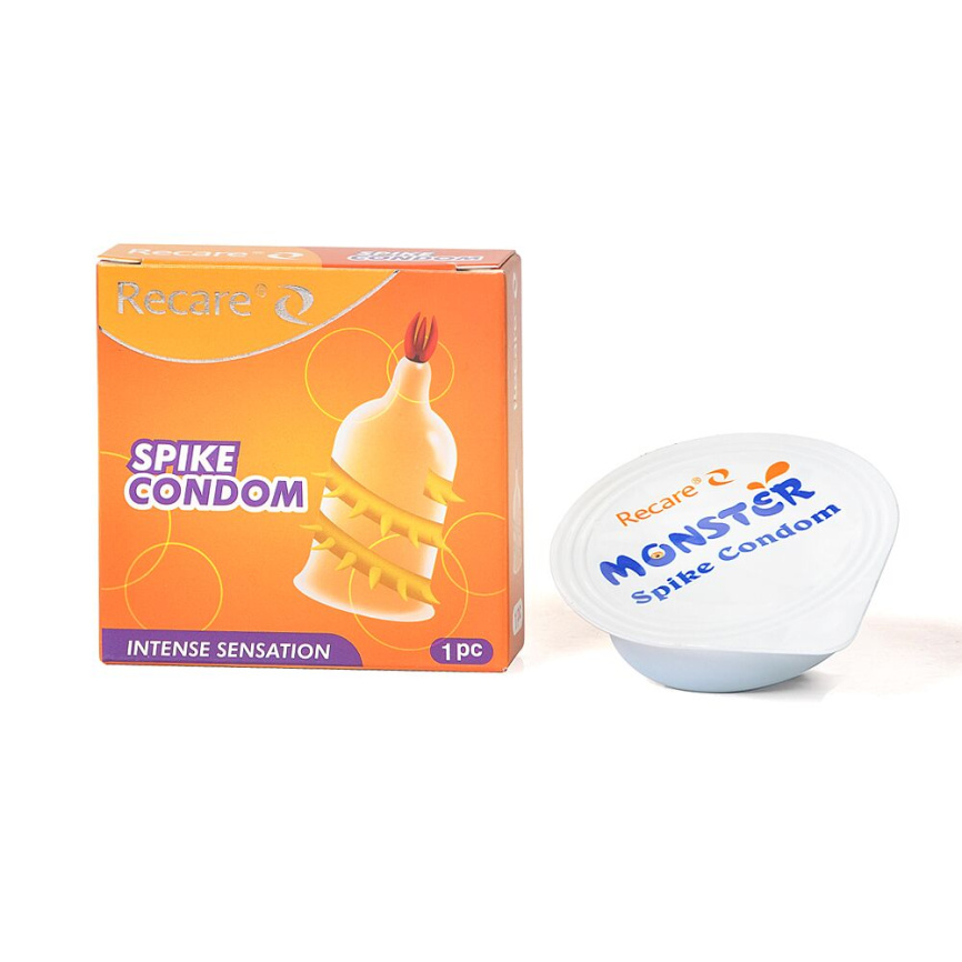 Насадка на член Recare Spike Condom Yellow (презерватив з вусиками та спіраллю шипів) фото 3