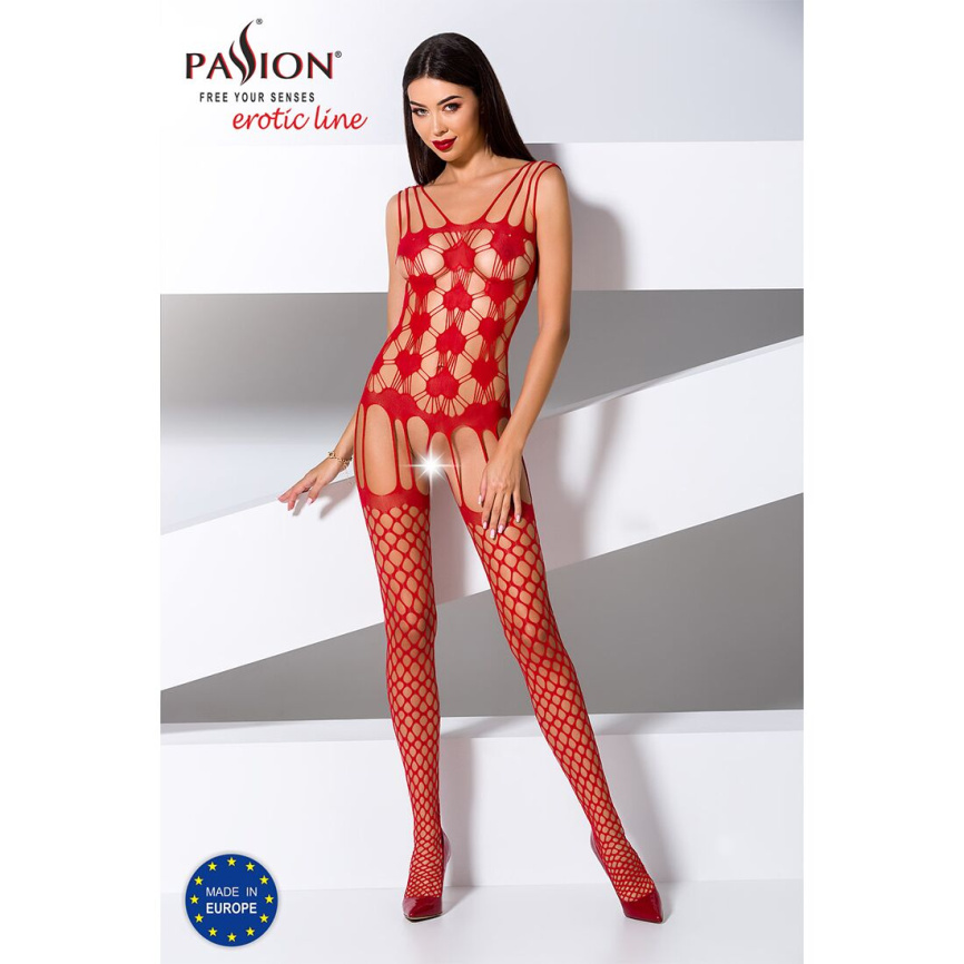 Бодістокінг Passion BS067 red, комбінезон, імітація панчох і топа на бретелях фото 2