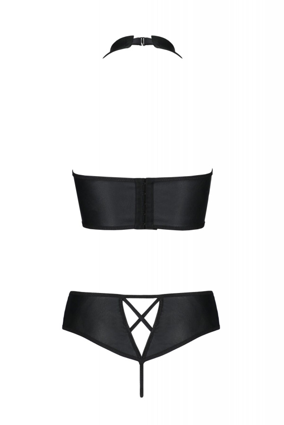 Комплект з екошкіри Passion NANCY BIKINI 6XL/7XL black, бра та трусики з імітацією шнурівки фото 4