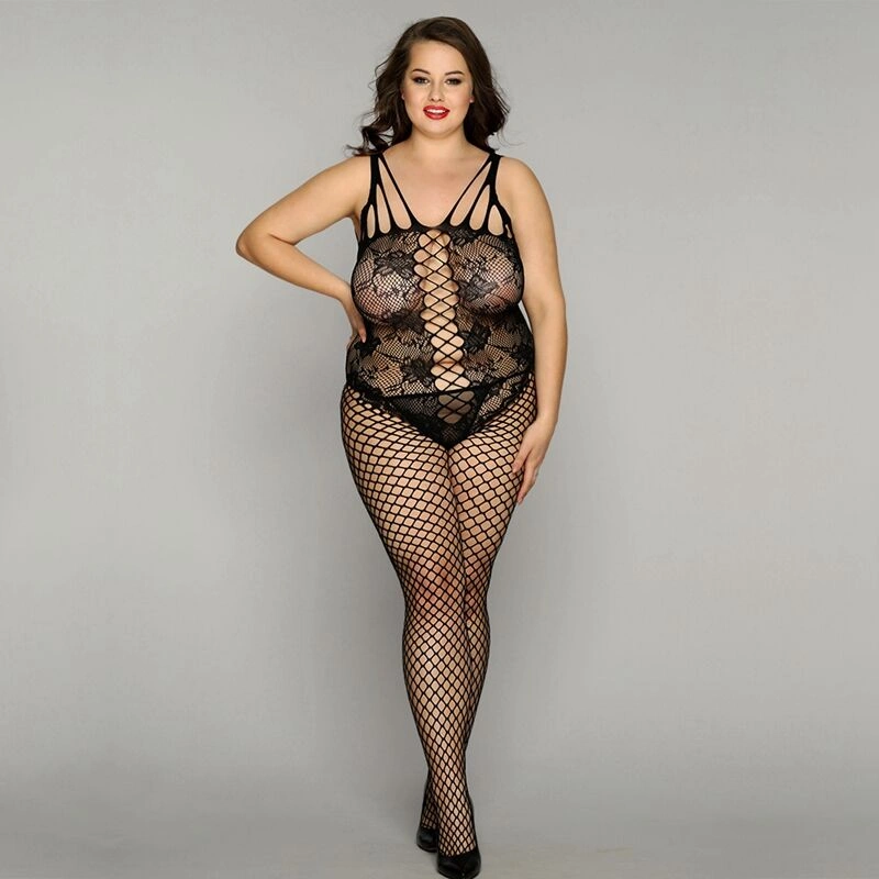 Сетчатый бодистокинг JSY «Нежная Люси» Plus Size, black, имитация боди, имитация шнуровки фото 3
