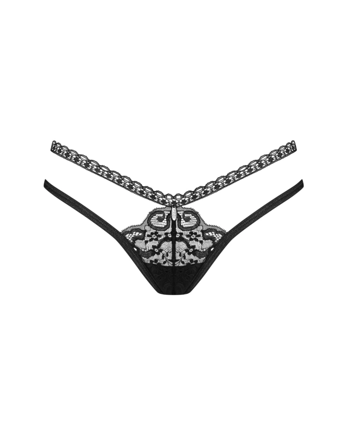 Трусики-стринги Obsessive Blomentis thong, XL/2XL, черные, кружевные, боковинки — двойные полосочки фото 3
