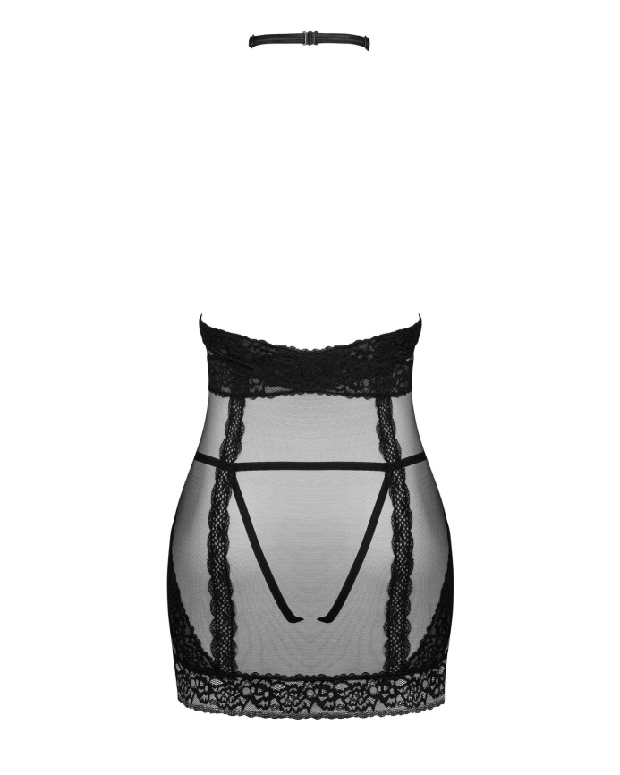 Напівпрозора сорочка з відкритими грудьми Obsessive Lacrisia chemise XL/2XL, чорна, з чокером фото 6