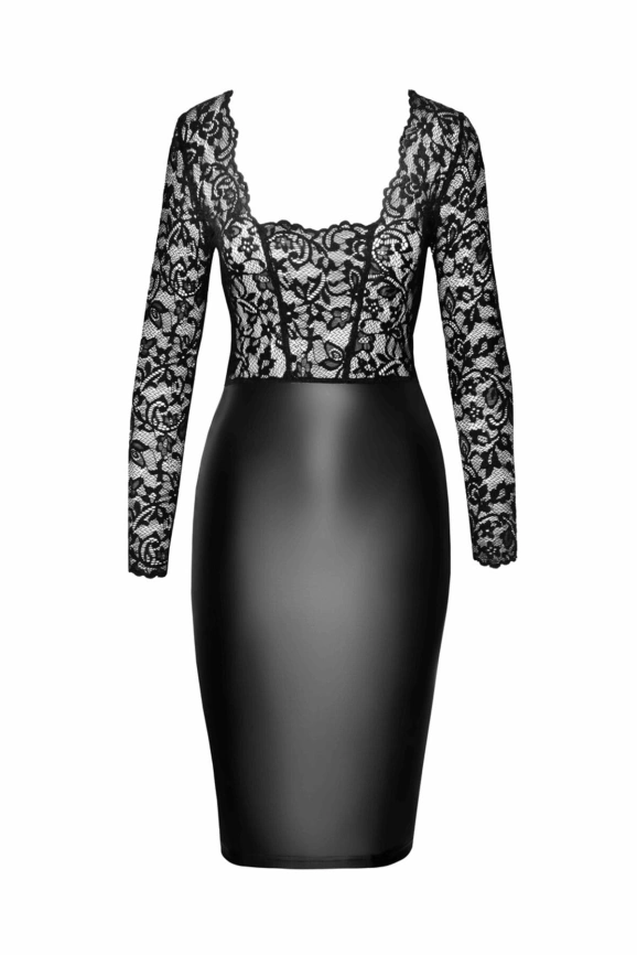 Платье Noir Handmade F295 Euphoria, 3XL, black, кружево, глубокое декольте, юбка миди под латекс фото 4