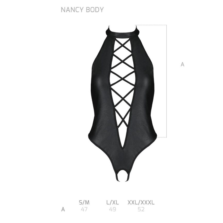 Боді з еко-шкіри з імітацією шнурівки та відкритим доступом Passion NANCY BODY S/M, black фото 5