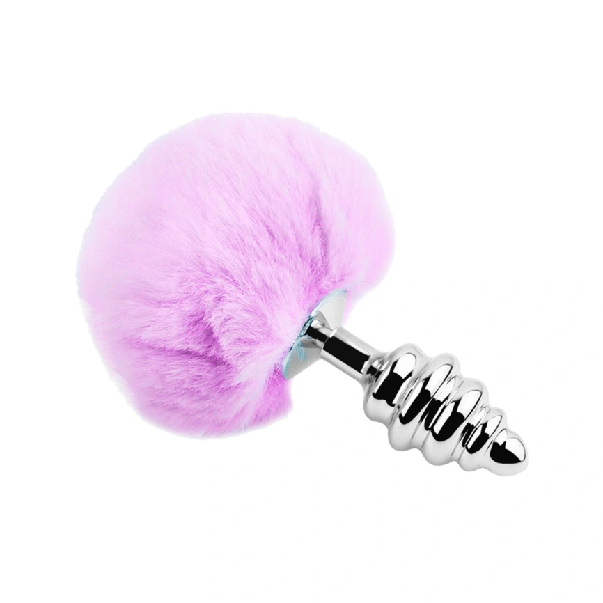 Металлическая анальная пробка Кроличий хвостик Alive Fluffy Twist Plug L Purple, диаметр 3,8 см фото 2