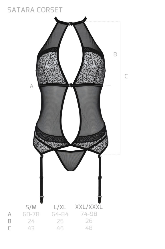 Корсет з пажами Passion SATARA CORSET XXL/XXXL red, стрінги, мереживо, застібки спереду та ззаду фото 7