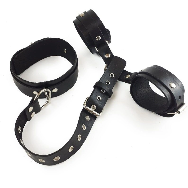 Фиксаторы для шеи и рук Art of Sex - Bondage Set из натуральной кожи, цвет черный фото 4