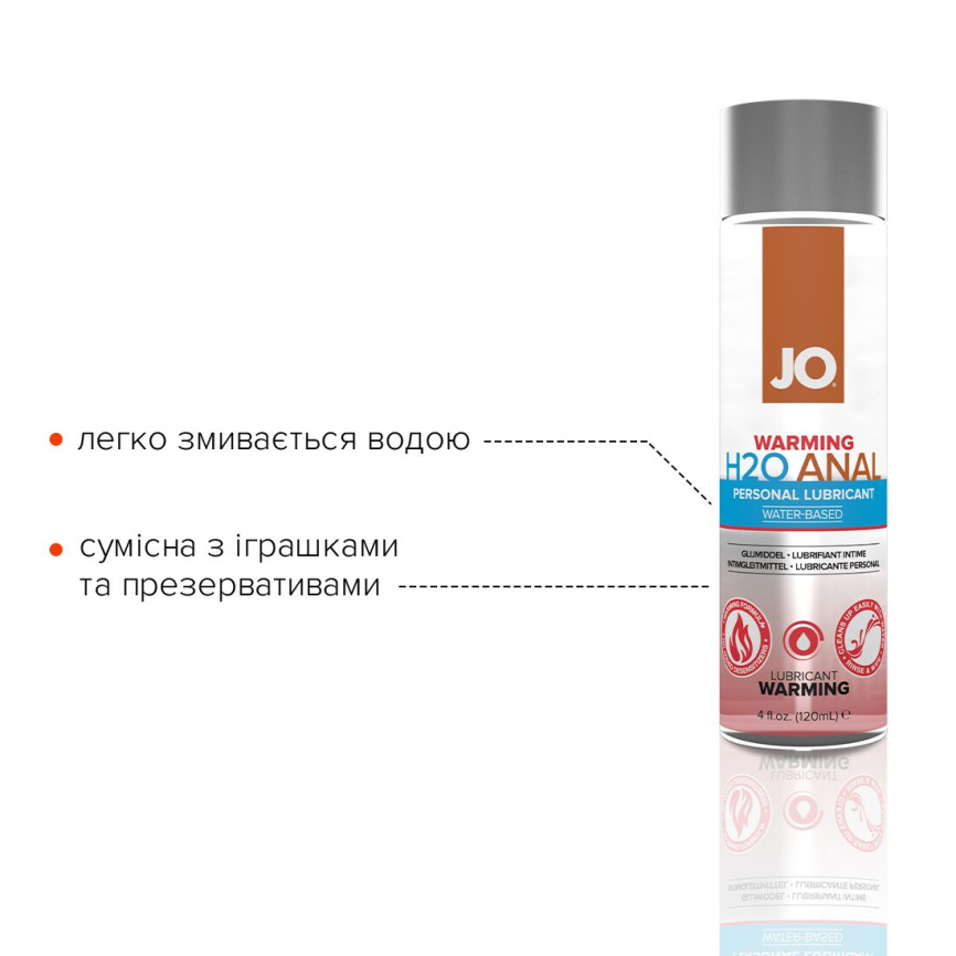 Анальна змазка JO ANAL H2O — WARMING (120 мл), розігрівальна, на водній основі фото 3