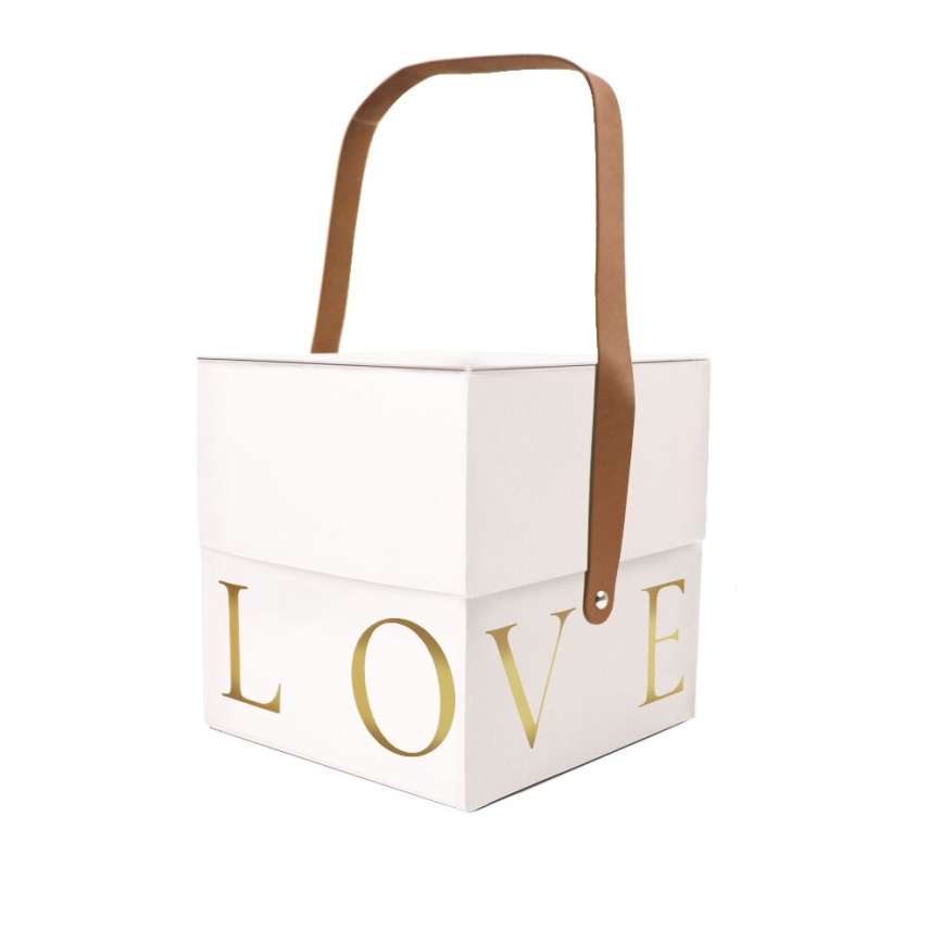 Подарункова коробка з ручкою LOVE біла, S - 16,5х16,5х17 см фото 1