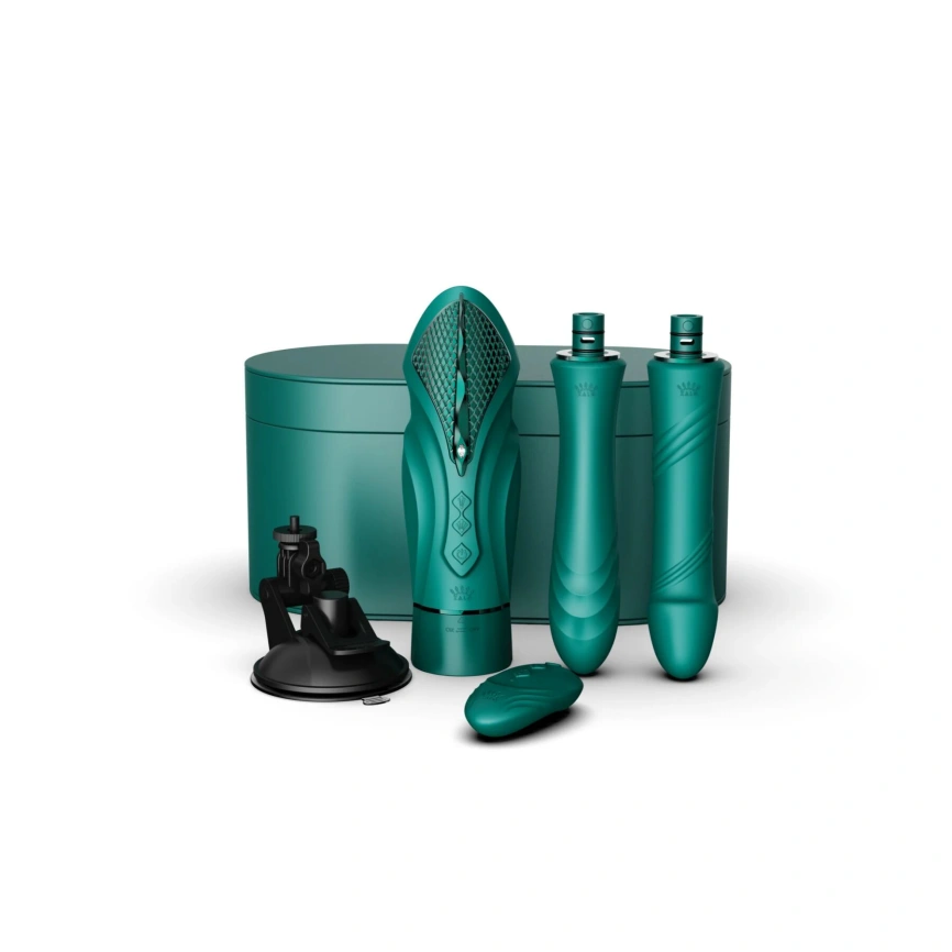 Компактная смарт секс-машина Zalo – Sesh Turquoise Green, 2 насадки, пульт ДУ, кристалл Swarovski фото 2