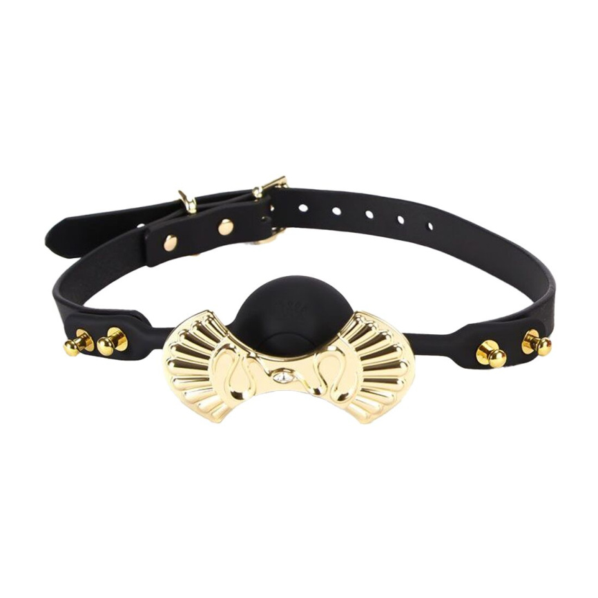 Розкішний силіконовий кляп Zalo Silicone Ball Gag Black, кристал Swarovski, шкіряний ремінець фото 1