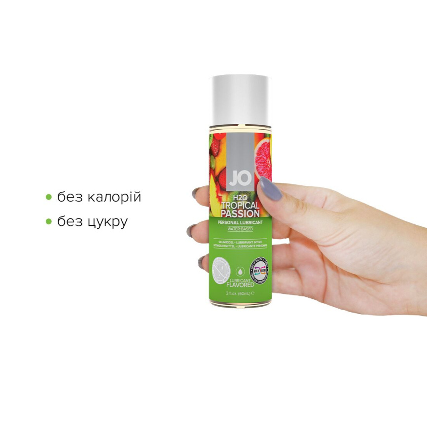 Змазка на водній основі JO H2O — Tropical Passion (60 мл) без цукру, рослинний гліцерин фото 2