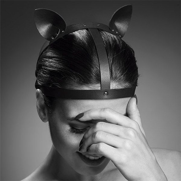 Маска кішечки Bijoux Indiscrets MAZE - Cat Ears Headpiece Black, екошкіра фото 3