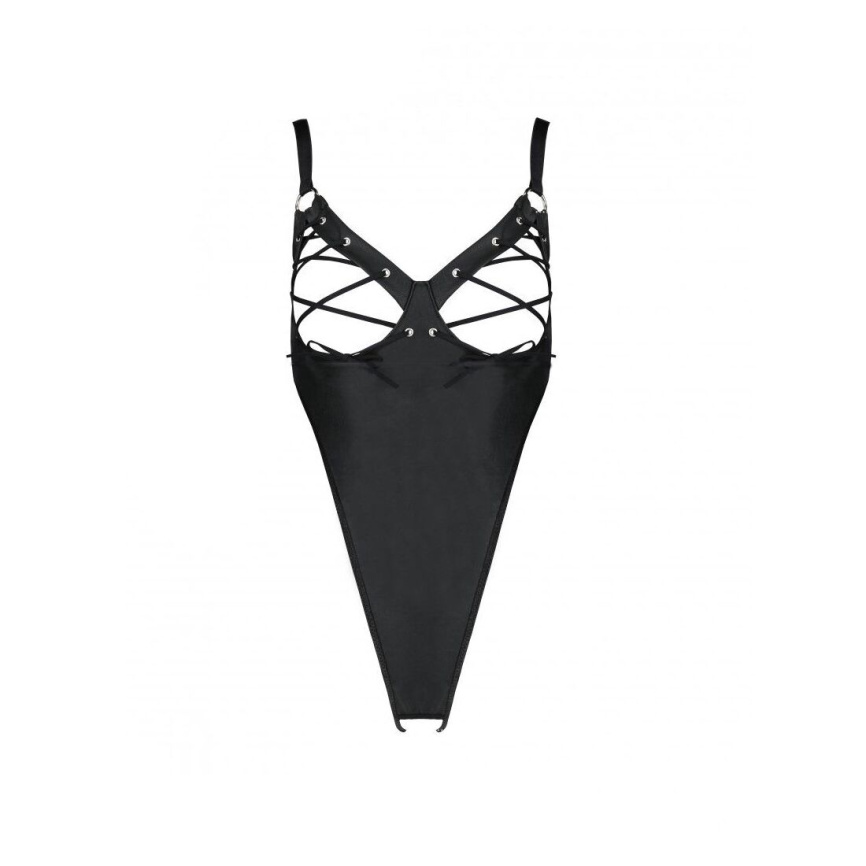 Боді з екошкіри Passion CELIN BODY S/M, black, з доступом, відкритий фото 5
