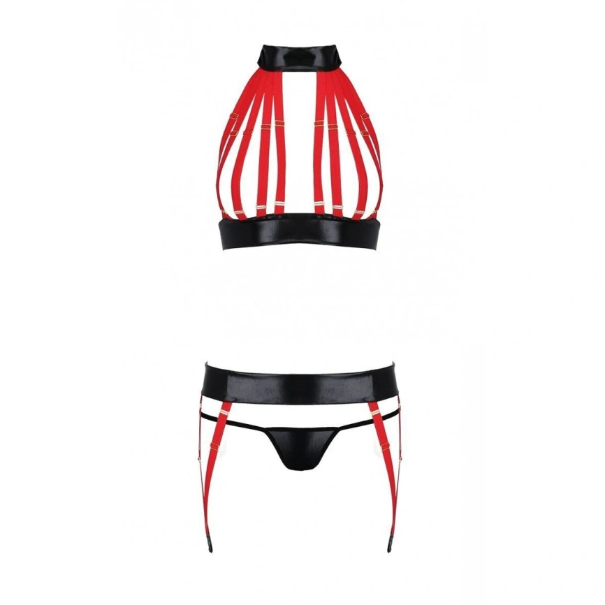Комплект женского белья из ремешков Passion AZIZA S/M, red, бюстгальтер, пояс, стринги фото 9
