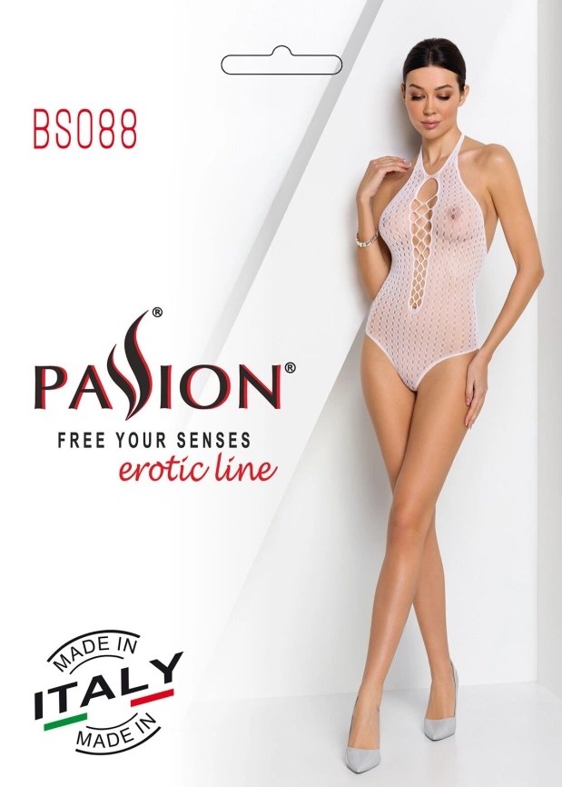 Бодистокинг с декольте Passion BS088 white, имитация корсетной шнуровки фото 8