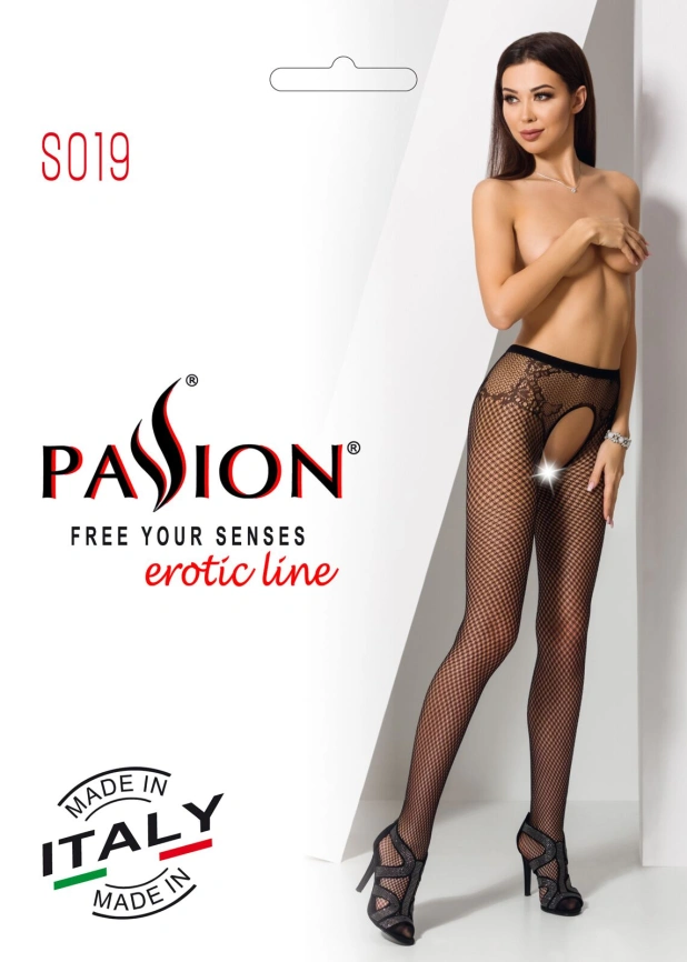Сетчатые колготки-бодистокинги Passion S019 One Size, White, имитация трусиков, открытый доступ фото 4
