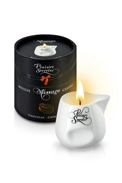 Масажна свічка Plaisirs Secrets Chocolate (80 мл) подарункова упаковка, керамічний посуд фото 1