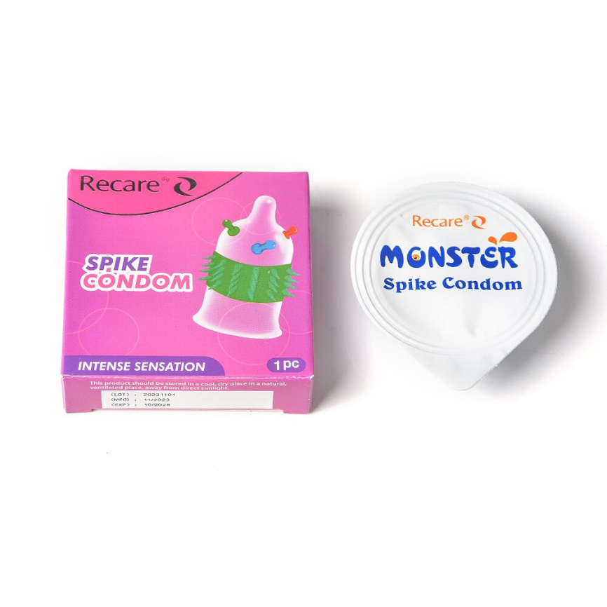 Насадка на член Recare Spike Condom Pink (презерватив з кульками та рядами шипів) фото 4