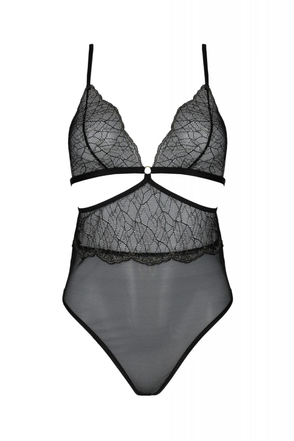 Боди Passion AMBERLY BODY 4XL/5XL black, ассиметричный крой, кружевной лиф, золотая нить фото 3