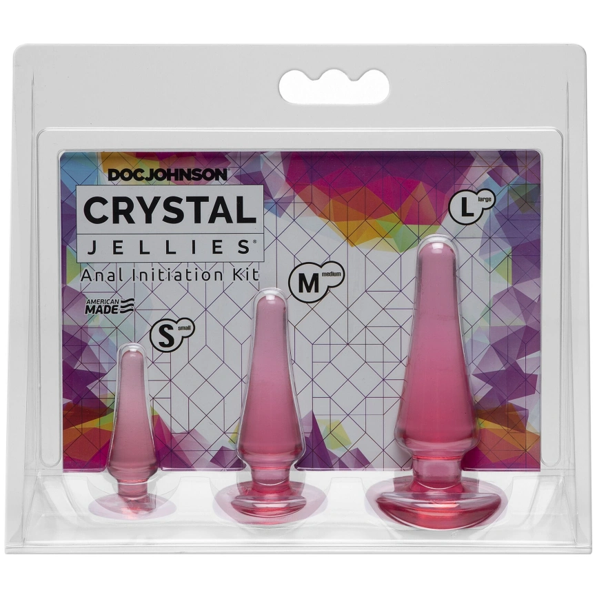 Набор анальных пробок Doc Johnson Crystal Jellies - Pink, макс. диаметр 2см - 3см - 4см фото 3