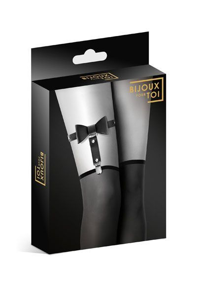 Гартер на ногу Bijoux Pour Toi - WITH BOW Black, сексуальна підв'язка з бантиком, екошкіра фото 2