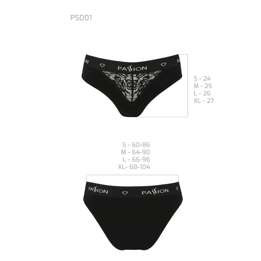 Трусики с широкой резинкой и кружевом Passion PS001 PANTIES L, black фото 13
