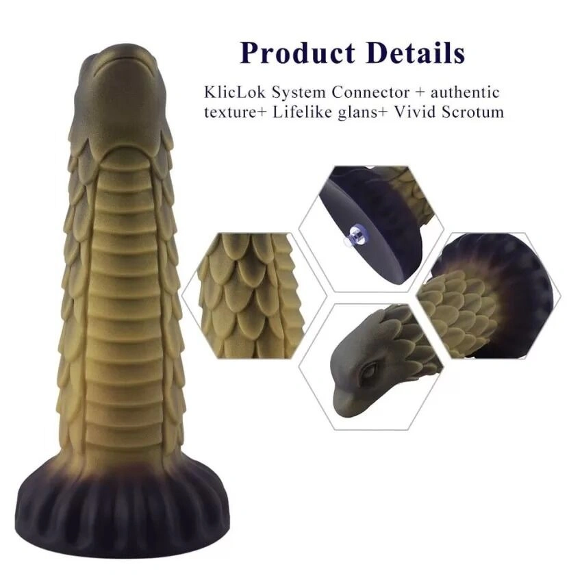 Фаллоимитатор для секс-машин Hismith 8.5″ Squama Beast Silicone Dildo Monster Series, KlicLok фото 3