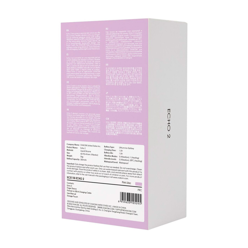 Смарт-вібратор для клітора Svakom Echo 2 Pink Lilac, підігрів до 38 °C, знімна насадка на палець фото 23