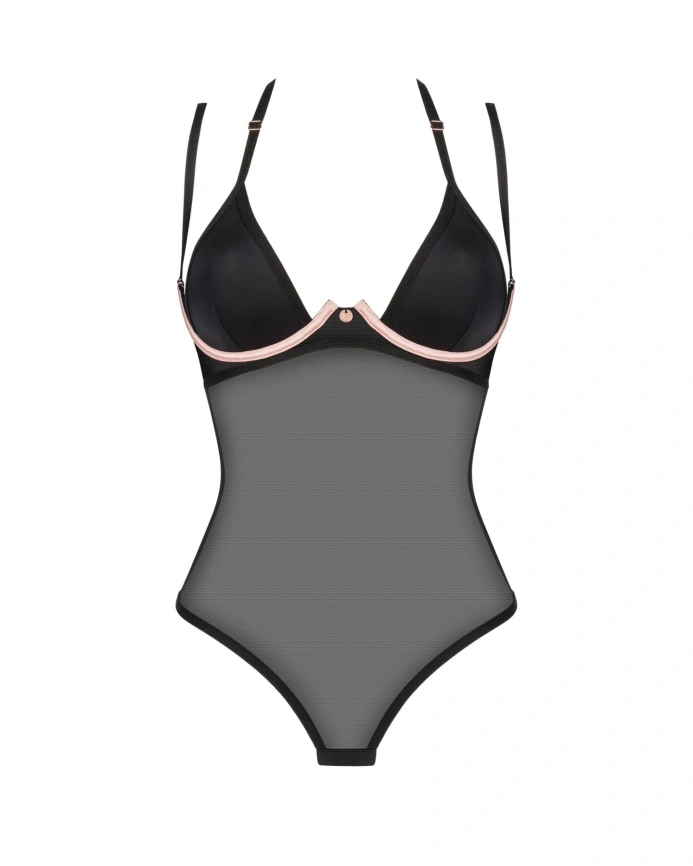 Прозрачное боди Obsessive Selinne teddy XS/S Black, мелкая сетка, двойные бретели фото 3
